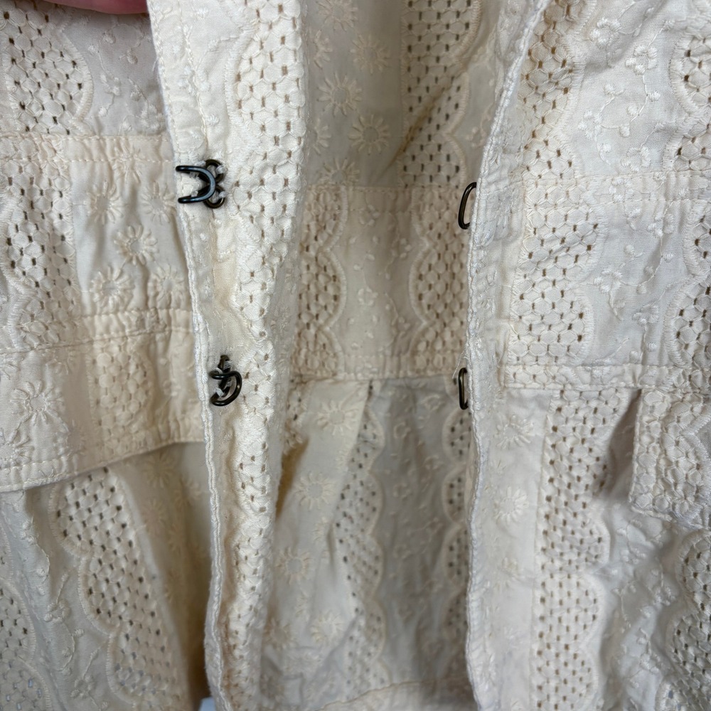 Coldwater Creek Ivory Eyelet Embroidered Cotton Blazer Jacket Hook Front Sz M - Picture 6 of 14